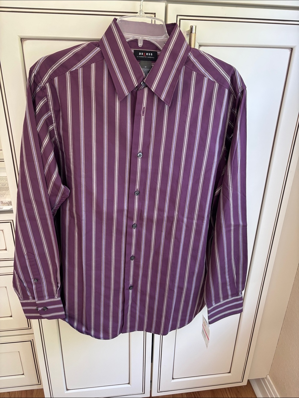 Axcess Purple and White Vertical Stripe Dress Shirt